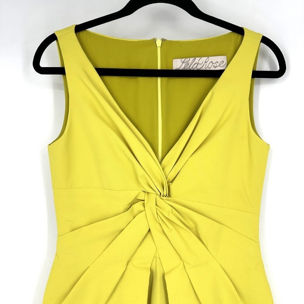 Lela‎ Rose Knot Front Peplum Sleeveless Sheath Dress Yellow Size 2 - Picture 3 of 10
